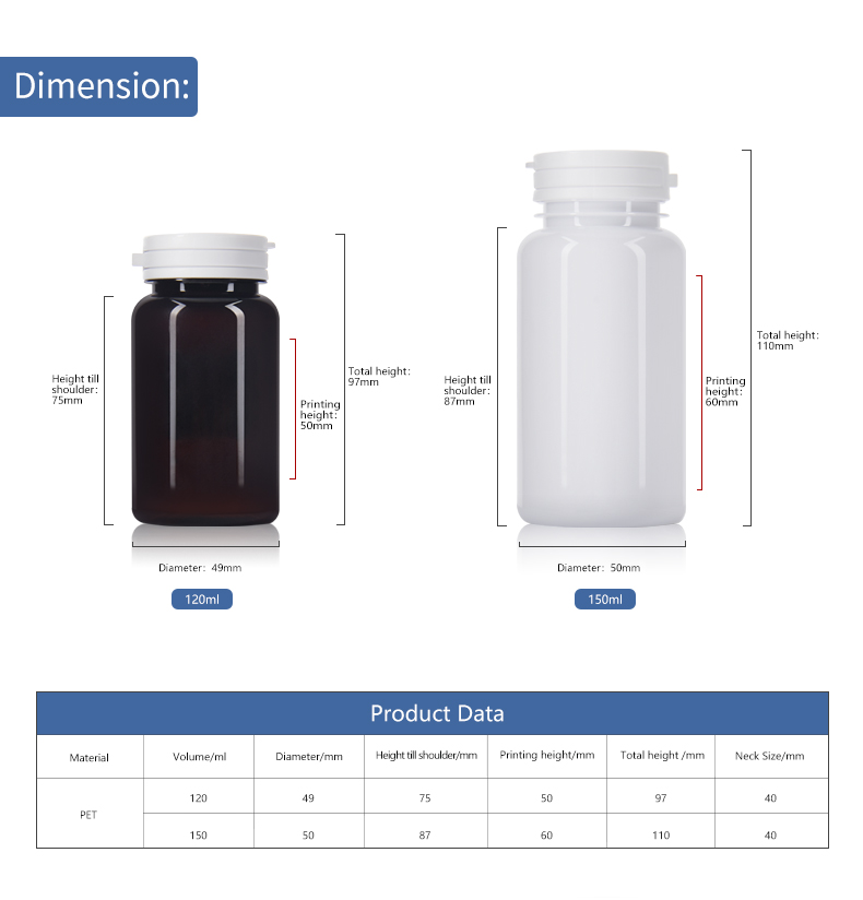 120ml 150ml Empty PET Pill Container Medicine Vitamin Capsule Storage Plastic Bottle