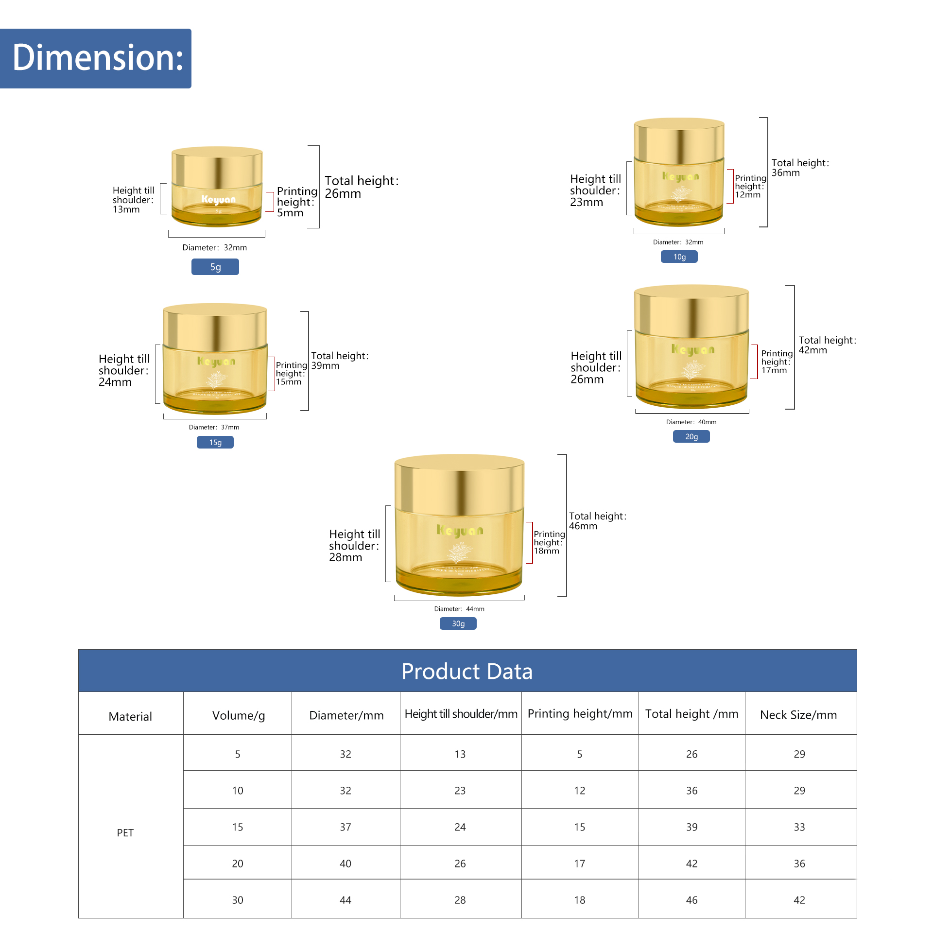 KY052-2PJ Yellow Small Capacity Plastic Cream Jars 5ml 10ml 15ml 20ml 30ml Cosmetic Skincare Containers Empty Face Cream Jars