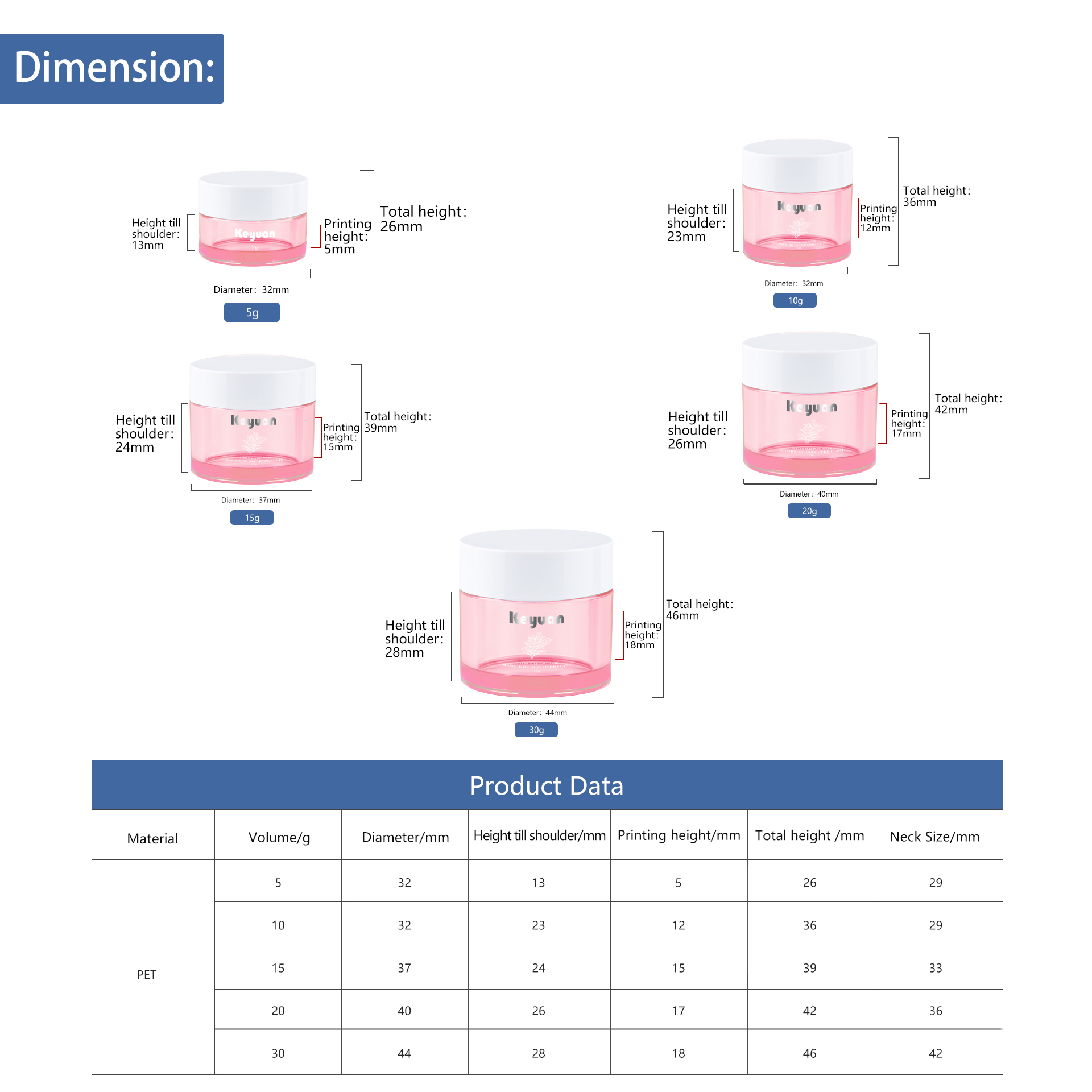 KY 052-4PJ Pink Small Capacity Plastic Cream Jars 5ml 10ml 15ml 20ml 30ml Cosmetic Skincare Containers Empty Face Cream Jars