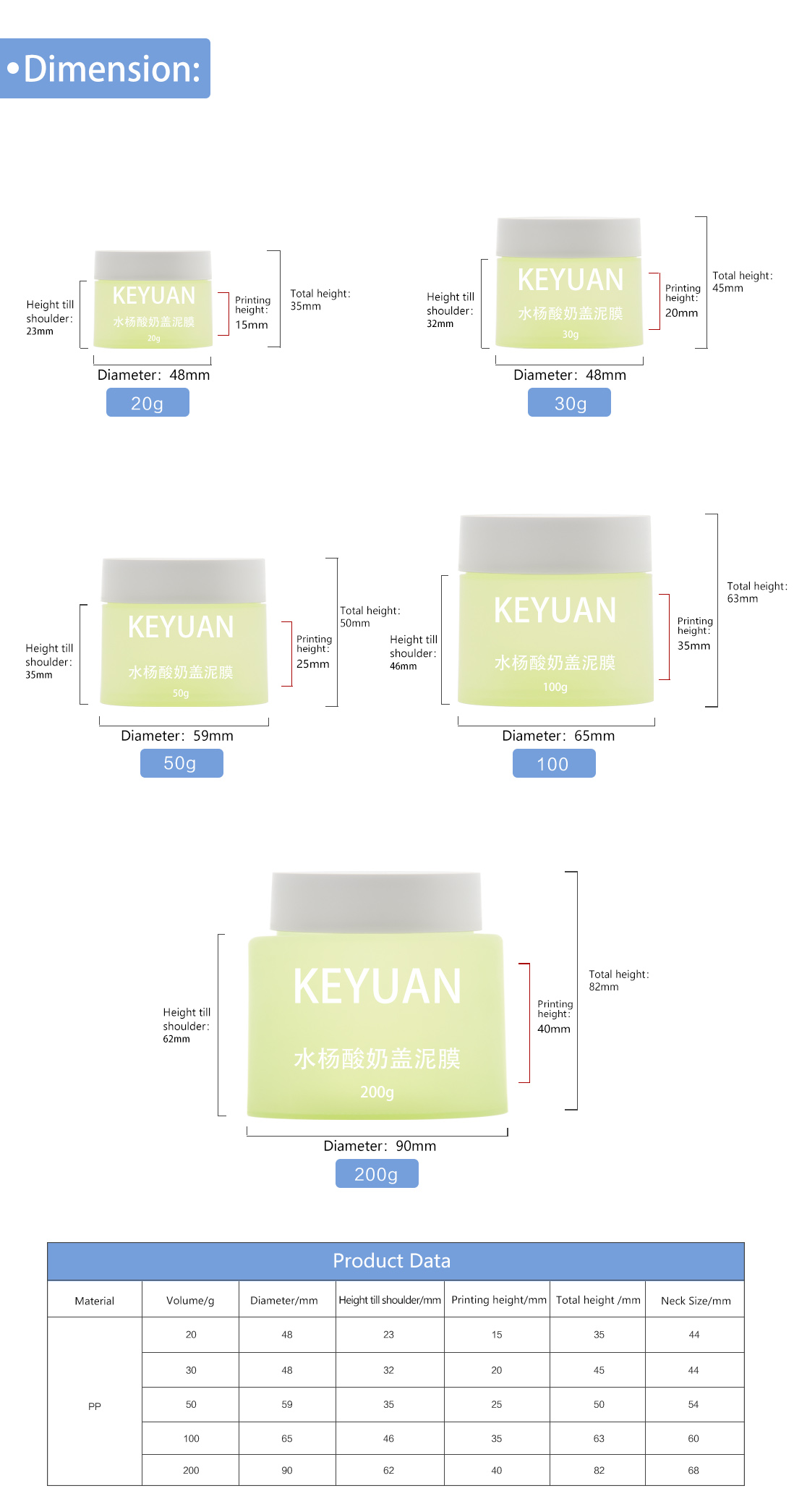 KY055PJ Wholesale High-Quality 100g 200g Cosmetic Round Plastic Face Cream Jar