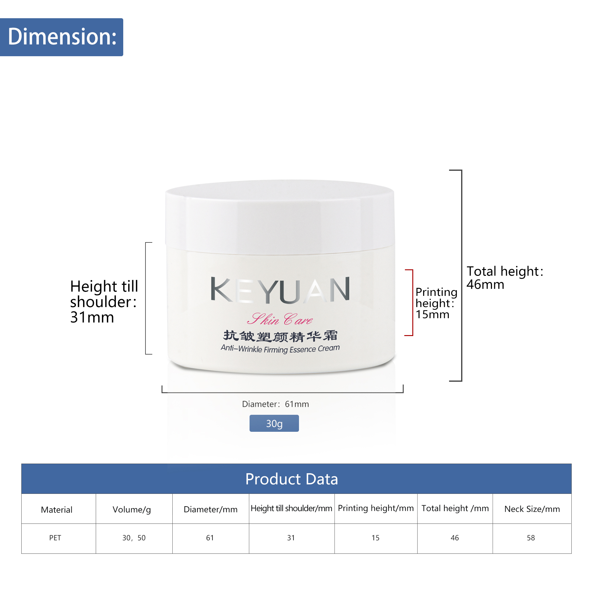 KY059 6PJ The Factory Directly Sells High Quality Cosmetics 30g 50g PET White Plastic Face Cream Jars