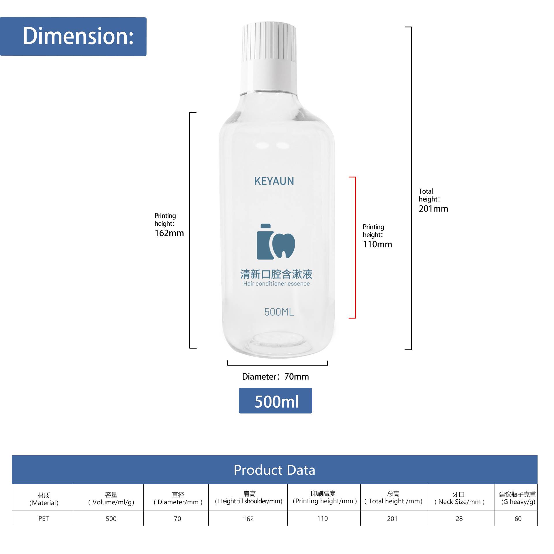 KY260 Wholesale 500ml Empty Clear PET Plastic Packaging Mouthwash Bottle