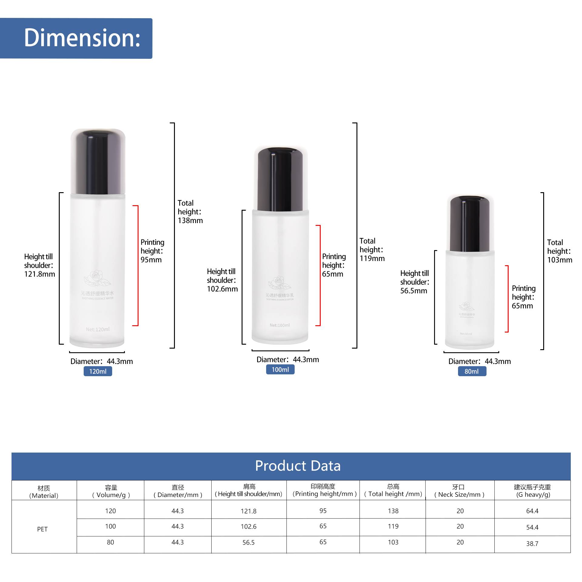 KY281 Factory Direct Sales High Quality 120ml 100ml 80ml PET Matte Frosting Lotion Bottle