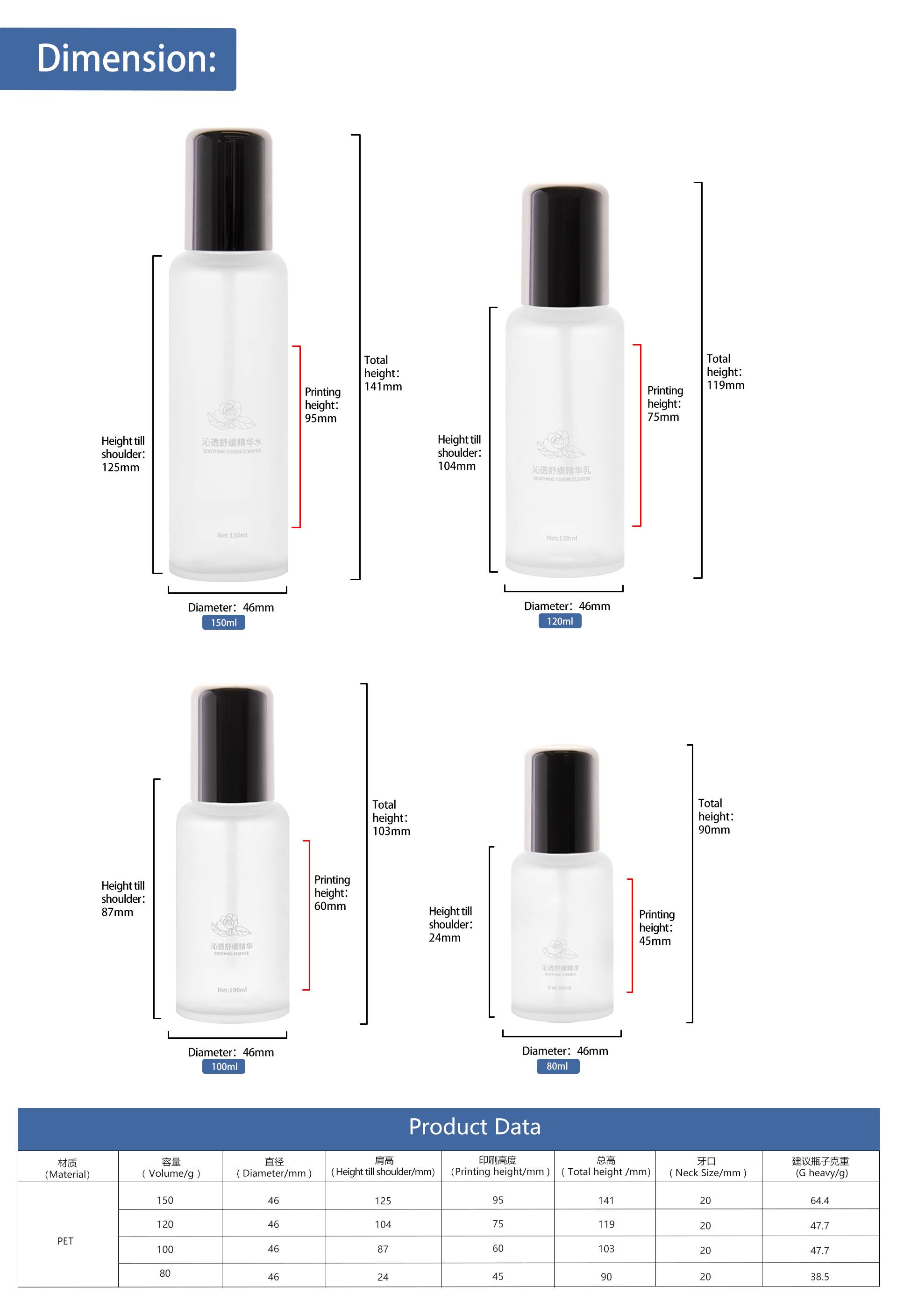 KY284 Wholesale 80ml 100ml Matte PET Essence Oil Pump Bottle for Skin Care Liquid Cosmetic Packaging