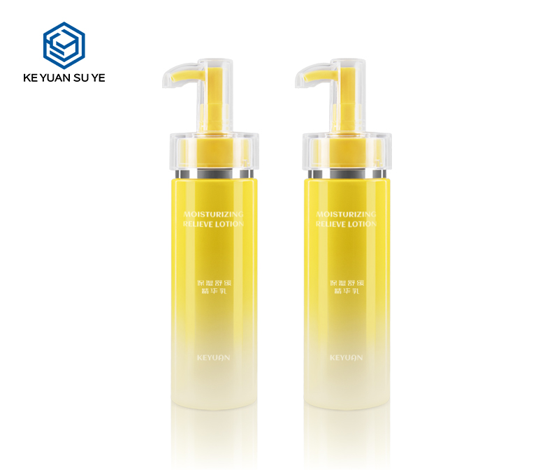 KY016 Shiny Yellow Moisturizing Relieve Lotion Cosmetic PET Plastic Bottle with Special Lids