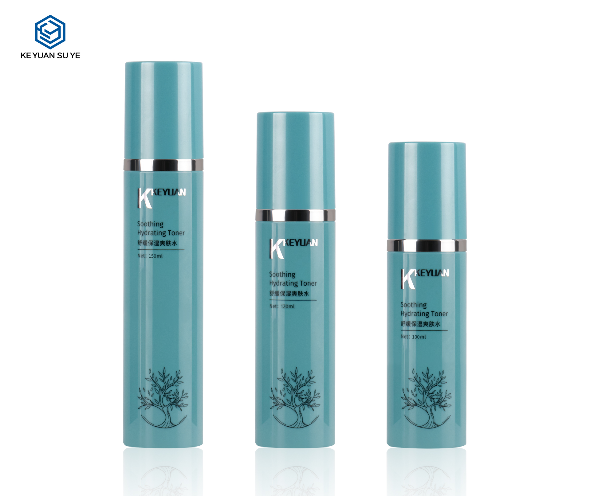 KY230-3 100ml 120ml 150ml PET Blue Empty Round Plastic Lotion Bottle for Skin Care Packaging