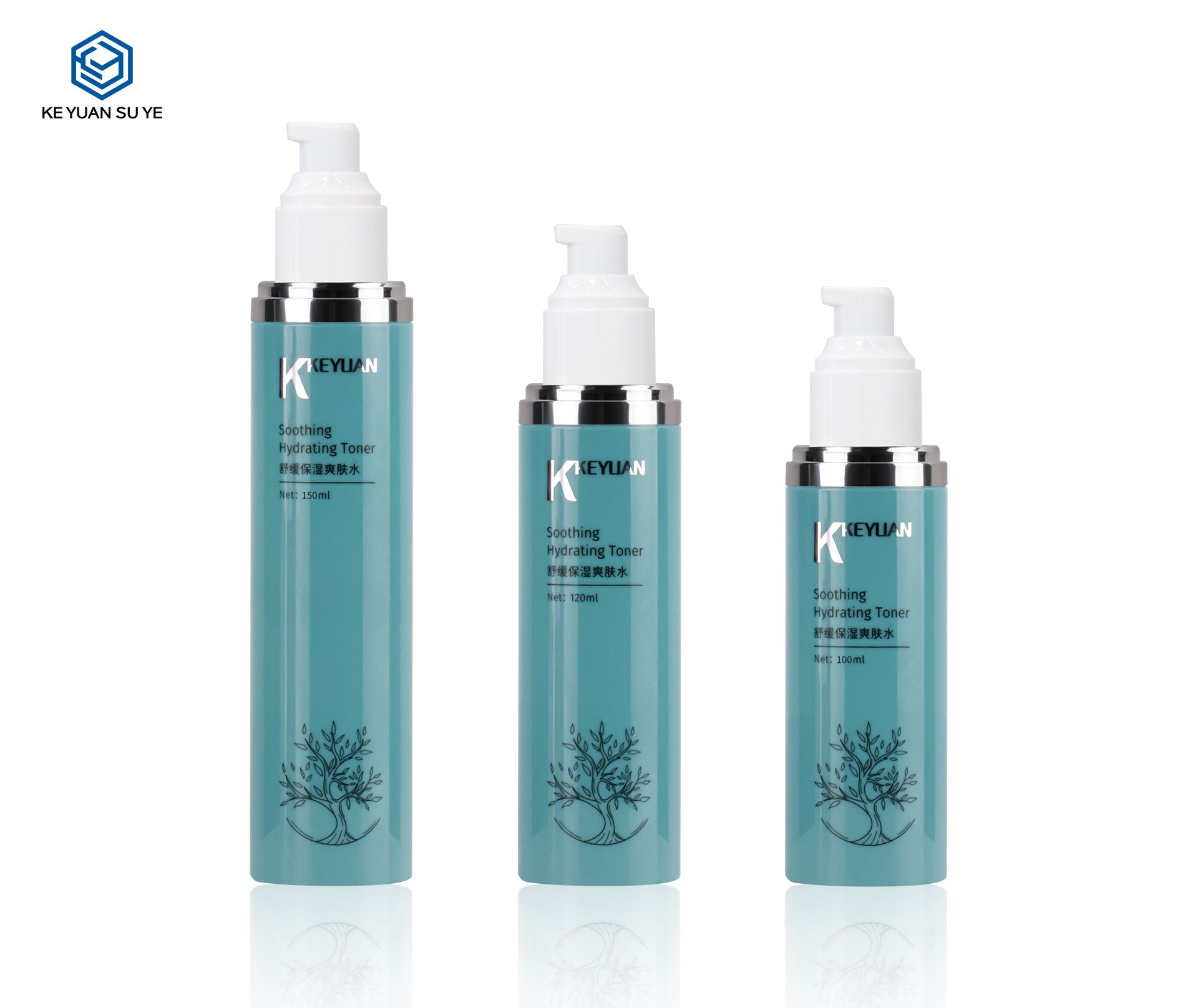 KY230-3 100ml 120ml 150ml PET Blue Empty Round Plastic Lotion Bottle for Skin Care Packaging