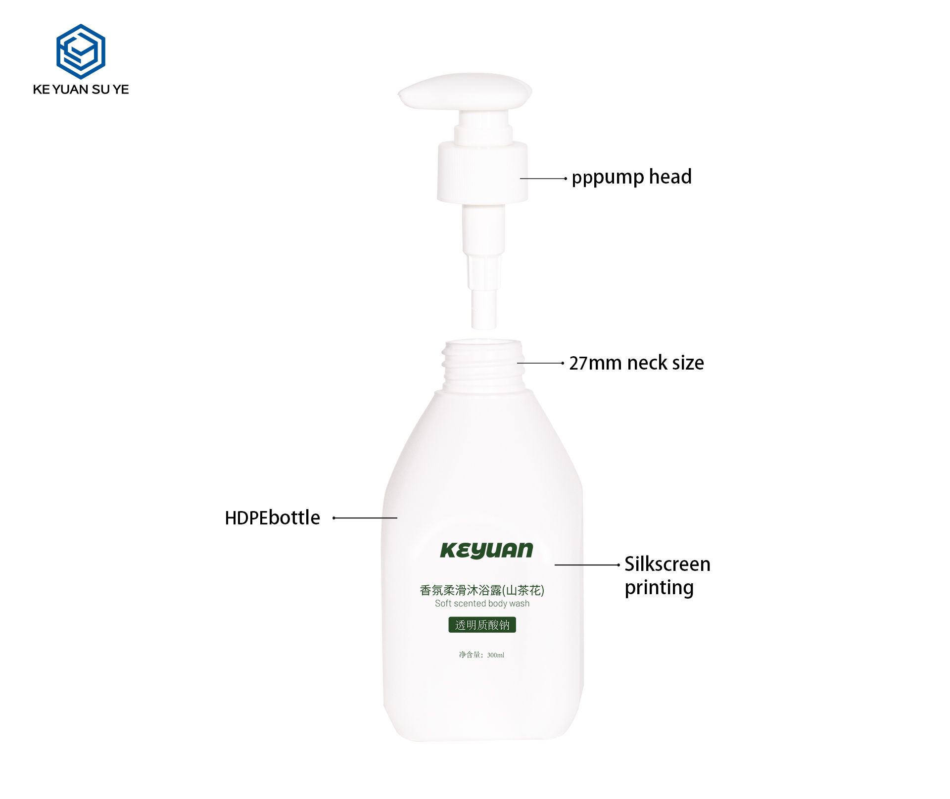 KY255 300ml HDPE White Fragrance Smooth Body Wash Plastic Packaging Bottle