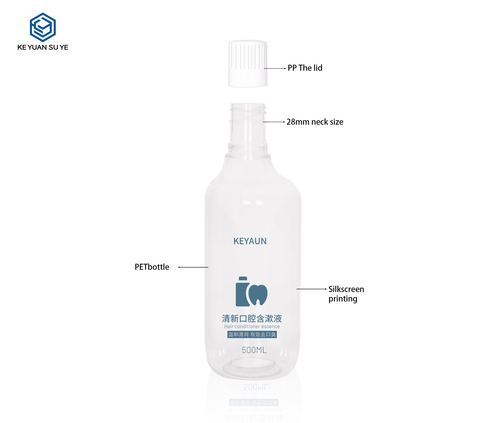 KY260 Wholesale 500ml Empty Clear PET Plastic Packaging Mouthwash Bottle