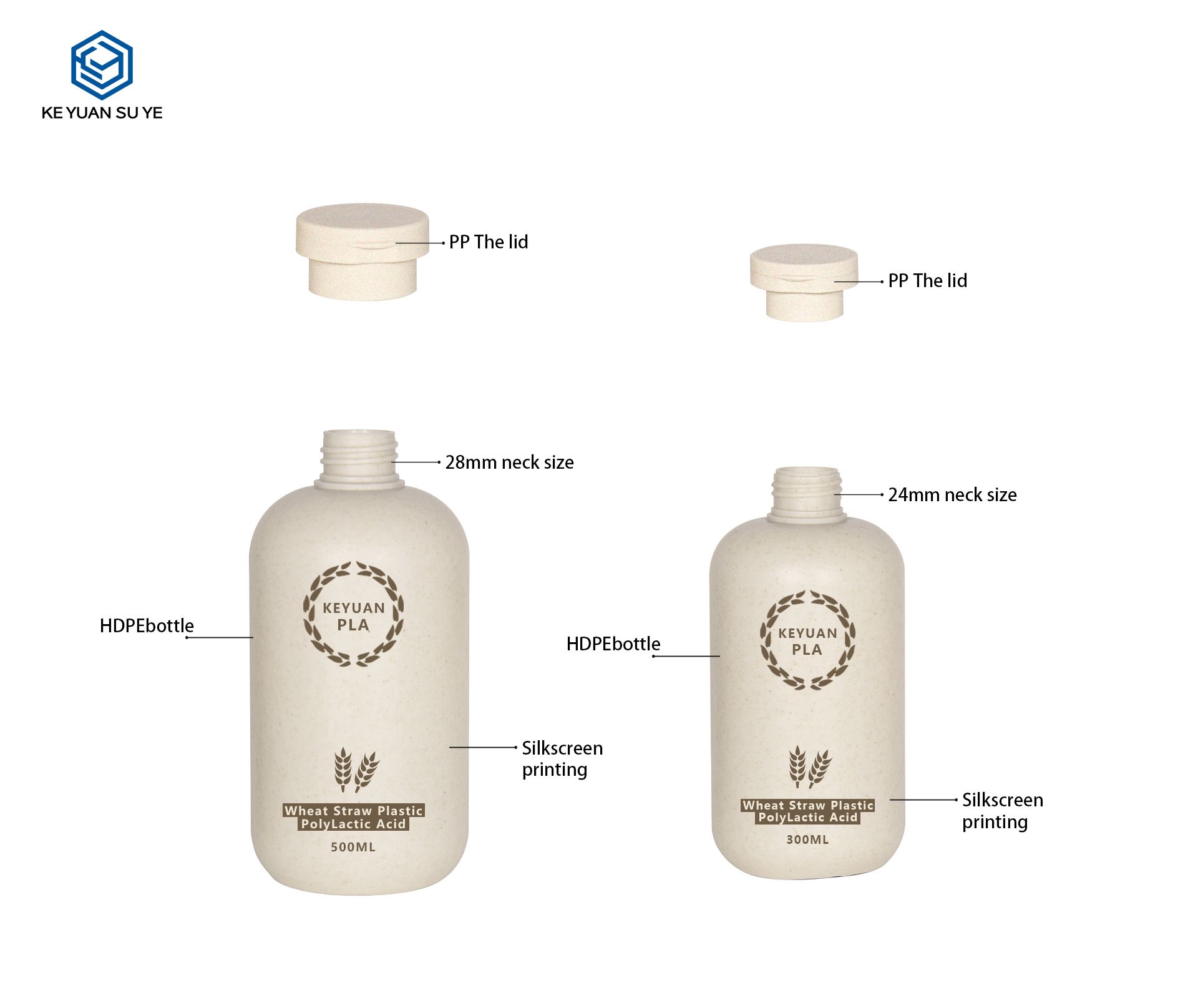 KY264 2 300ml 500ml Wheat Straw Plastic Bottle Environmentally Friendly Degradable Bottle for Cosmetic Packaging