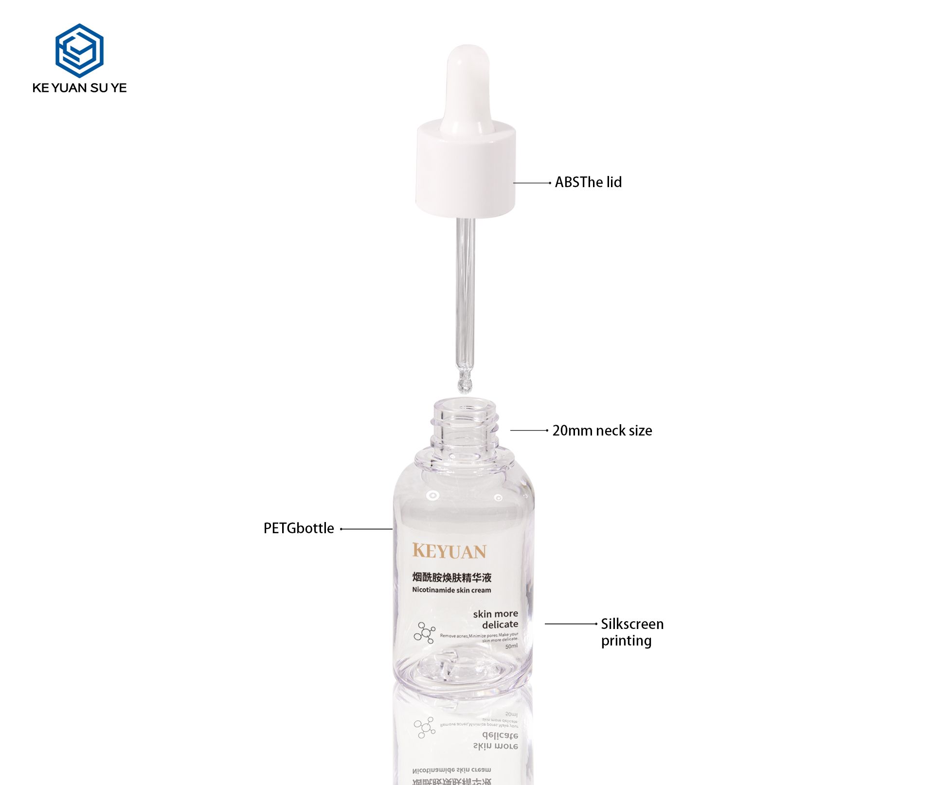 KY272 Factory 50ml PETG Dropper Bottle with Dropper Cosmetic Custom Round Serum Essence Oil Bottle