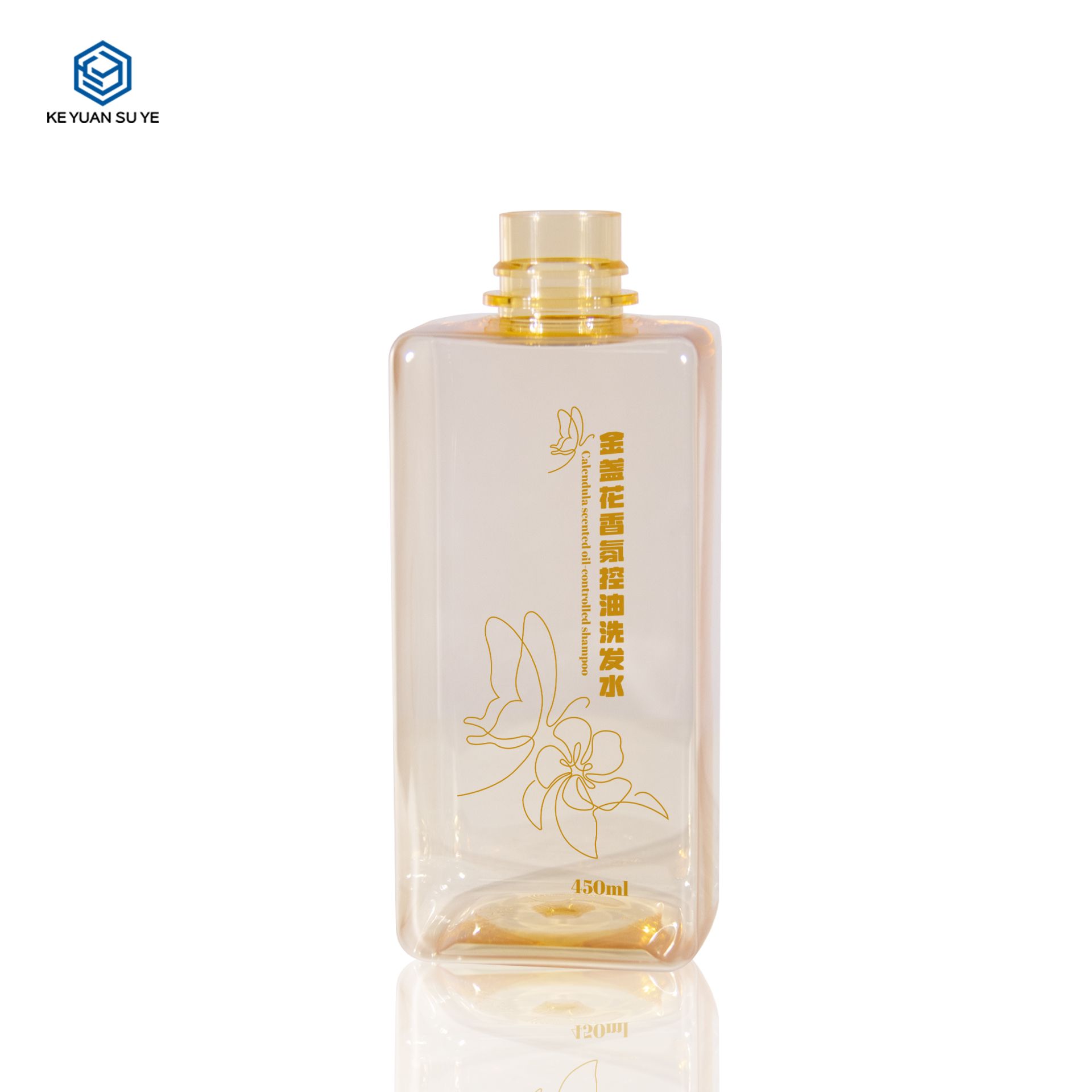 KY277 Eco-Friendly 450ml Recyclable Yellow Plastic Shampoo Bottle with Pump