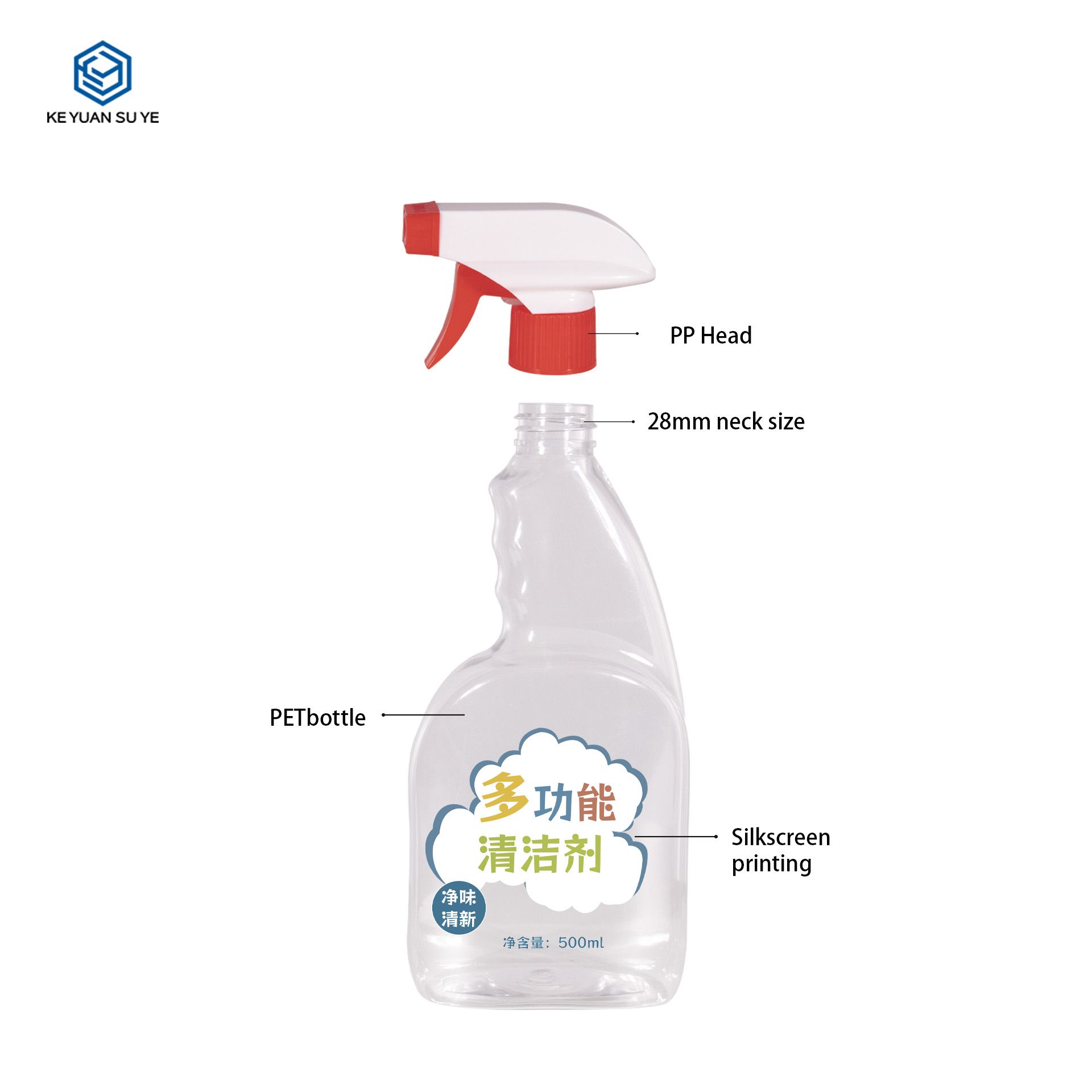 KY280 Wholesale High Quality 500ml PET Transparent Household Cleaning Bottles